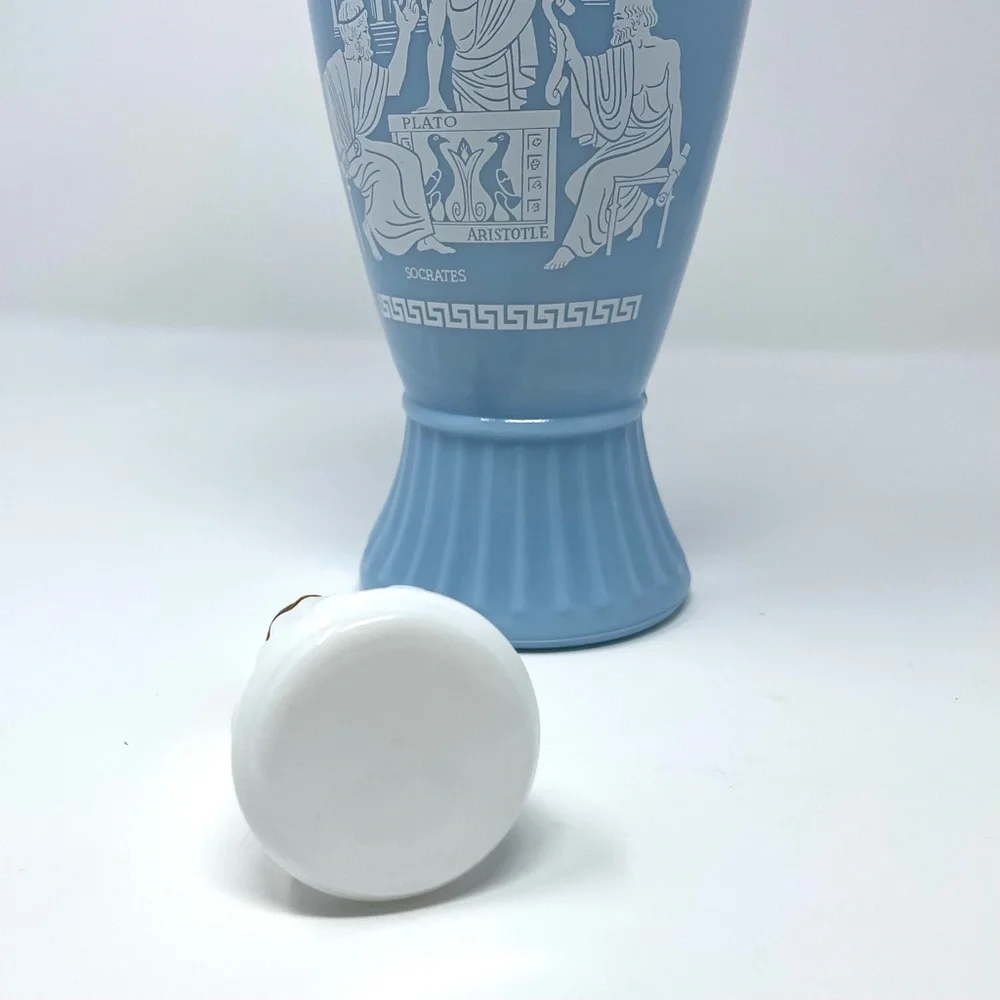 Jim Beam Blue Milk Glass Whiskey Decanter Grecian Scene 1961 Vintage